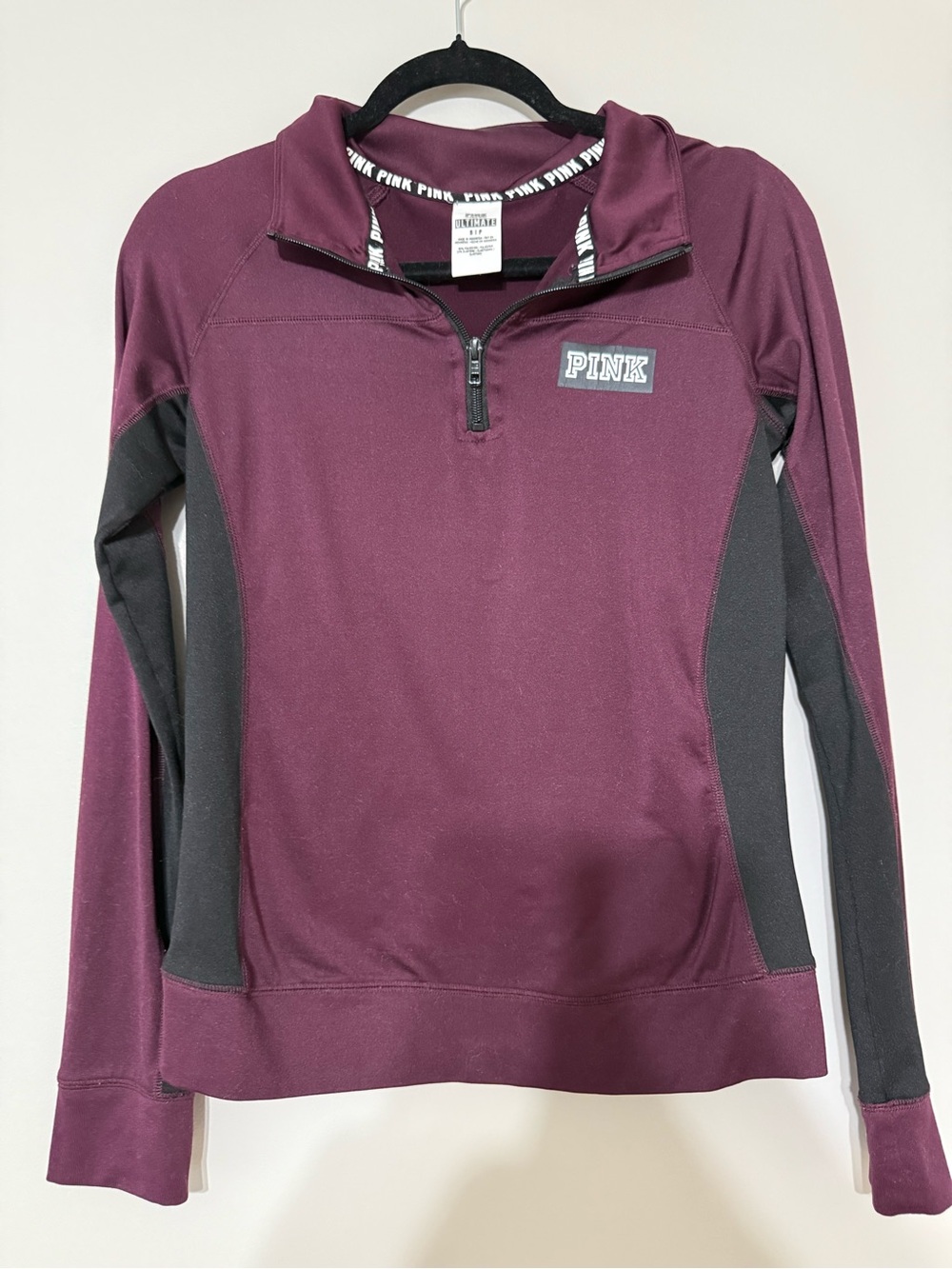 PINK Victoria's Secret Maroon and Black Quarter-Zip Pullover